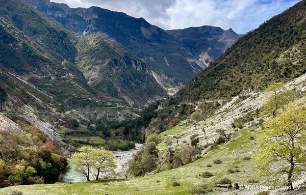 Das Flusstal der Vjosa schlängelt sich durch eine von Bergen und Wäldern geprägte Landschaft in Albanien